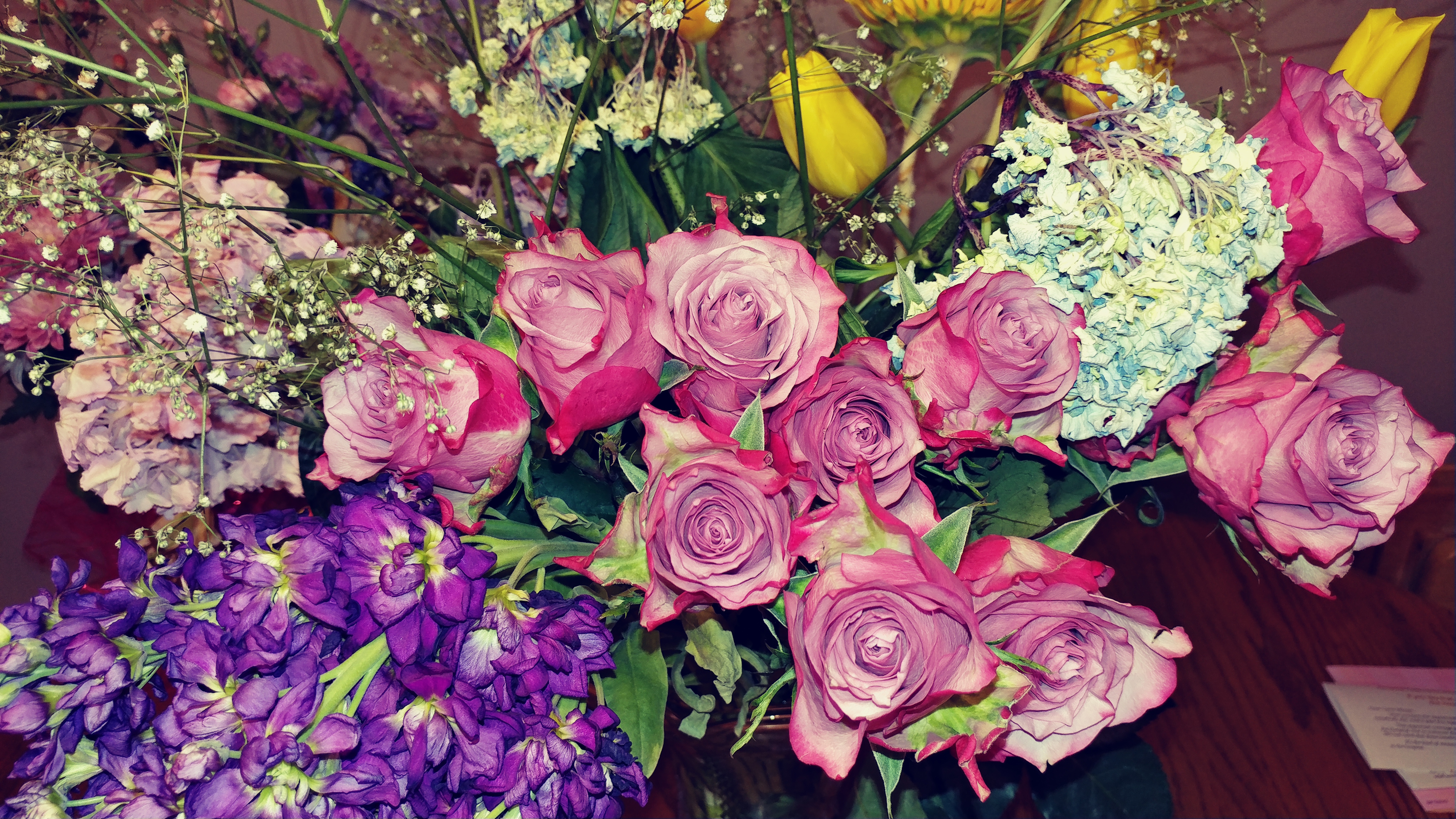 Garden Flag — INV 60A: Floral Bouquet (Pink Roses, Hydrangeas & Purple Blooms)